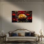 Golden Lotus Flower Tempered Glass Wall Art,  Luxury Red and Black Oriental Decor, Modern Luxury Art, Statement Art for Living Room