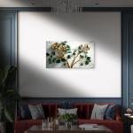 Golden Branches Tempered Glass Wall Art: Elegant Floral Design