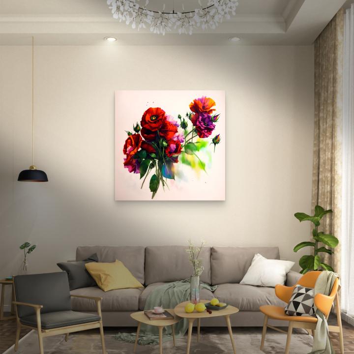 Red & Purple Floral Bouquet Tempered Glass Wall Art: Modern Home Decor