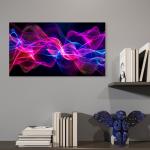 Neon Wave Energy Tempered Glass Wall Art Abstract Light Design, Large Glass Artwork