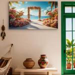 Large Floral Wedding Arch Beach View Tempered Glass Art,Romantic Wedding Decor,Destination Vibe
