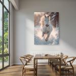 Running Horse in Snow Large Tempered Glass Wall Art,Symbol of Strength and Freedom