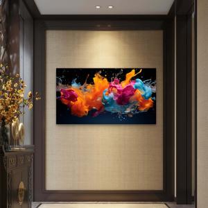 Large Tempered Glass Art - Neon Colored Fluid Smoke Abstract - Modern Statement Wall Decor