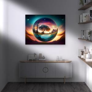 Abstract Tempered Glass Wall Art, Colorful Abstract Earth, Minimalist Abstract Globe, Modern Wall Decor, Elegant Gift