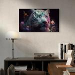 Modern Tempered Glass Wall Decor – Tiger Portrait with Vibrant Floral Elements