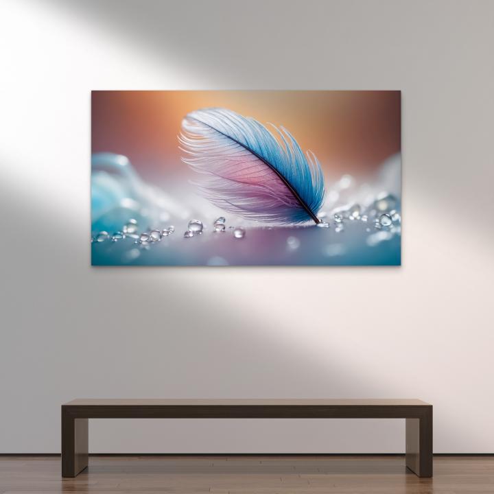 Blue and Pink Feather Tempered Glass Wall Art – Modern Large Glass Print Home Decor