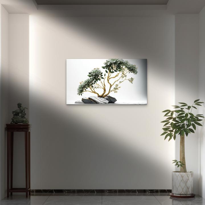Golden Tree and Floral Tempered Glass Wall Art, Modern Home Decor