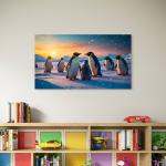 Emperor Penguin Family Tempered Glass Wall Art, Antarctica Sunset.