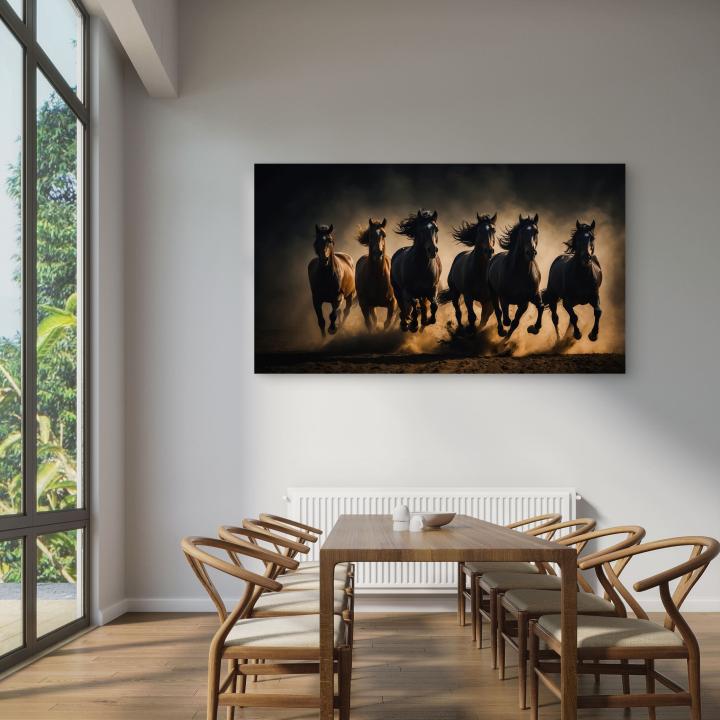 Large Tempered Glass Art,Running Wild Horses and Dust Cloud,Freedom Power Wall Art