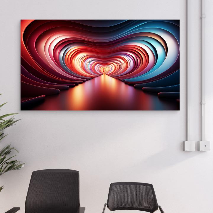 3D Look Abstract Heart Tunnel Glass Art,Contemporary Large Wall Hanging,Unique Love Gift
