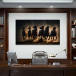 Large Tempered Glass Art,Running Wild Horses and Dust Cloud,Freedom Power Wall Art