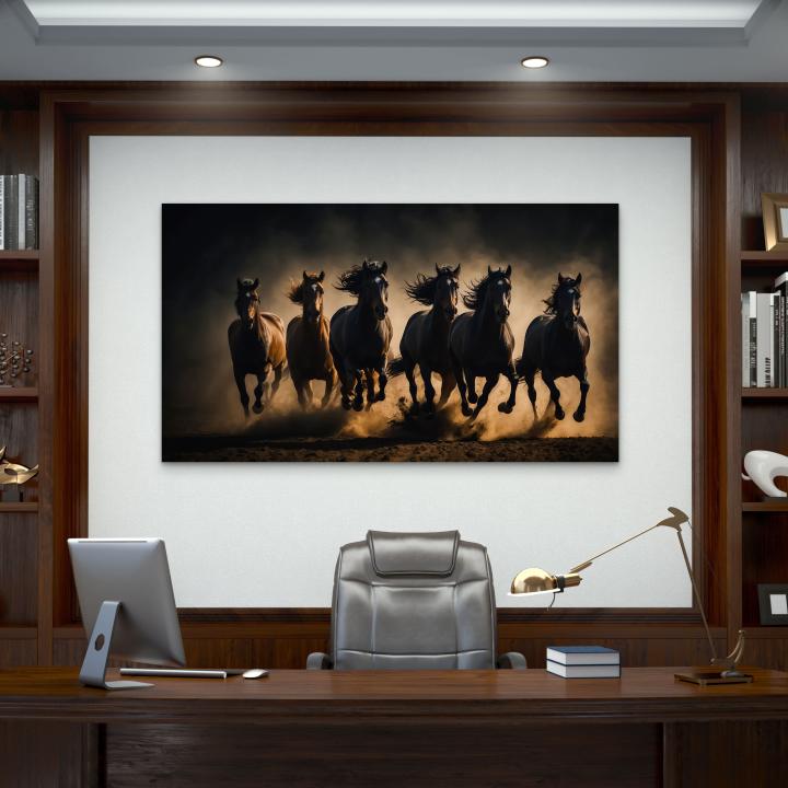 Large Tempered Glass Art,Running Wild Horses and Dust Cloud,Freedom Power Wall Art