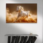 White Horse Tempered Glass Wall Art: Elegant Animal Decor, Large Size