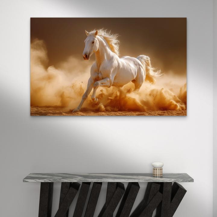 White Horse Tempered Glass Wall Art: Elegant Animal Decor, Large Size