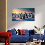 Emperor Penguin Family Tempered Glass Wall Art, Antarctica Sunset.