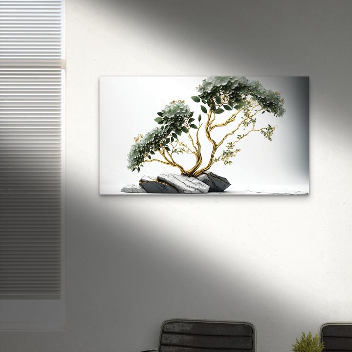 Golden Tree and Floral Tempered Glass Wall Art, Modern Home Decor