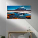 Tempered Glass Wall Art: Snowy Volcano & Crystal Lake Reflection - Large Landscape Print