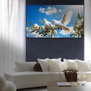 Doves of Peace Tempered Glass Wall Art: Sunny Sky Decor, Large Size
