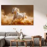 White Horse Tempered Glass Wall Art: Elegant Animal Decor, Large Size