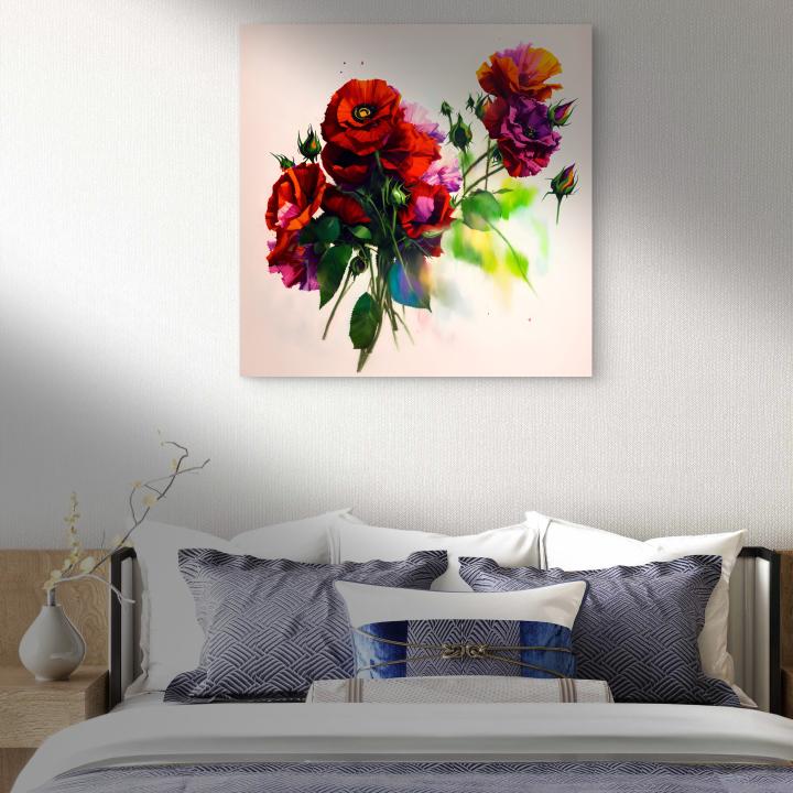 Red & Purple Floral Bouquet Tempered Glass Wall Art: Modern Home Decor