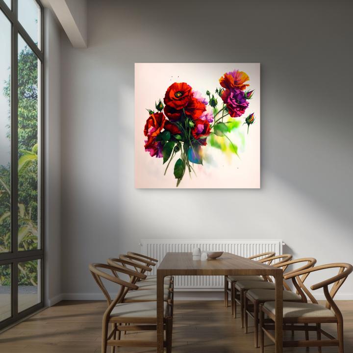 Red & Purple Floral Bouquet Tempered Glass Wall Art: Modern Home Decor