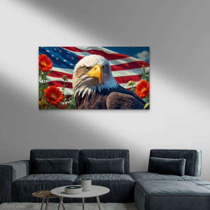 Tempered Glass Wall Art – American Eagle with Flag Design, Patriotic Home Decor