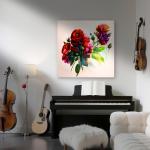 Red & Purple Floral Bouquet Tempered Glass Wall Art: Modern Home Decor