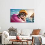 Blue-Eyed Cat in HatGlass Print,XXL Decorative Tempered Glass Panel,Funny Adorable Animal Portrait