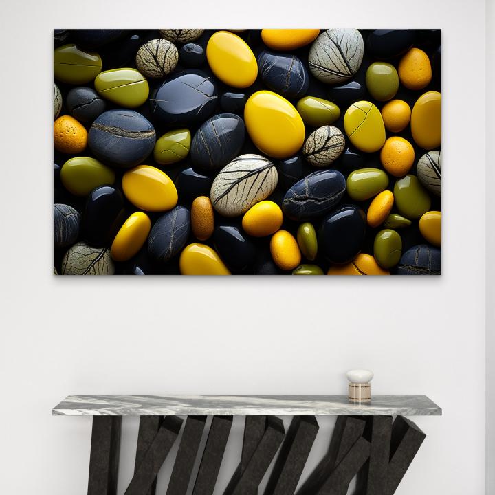 Natural Polished Veined Stones – Yellow, Black & Green Mosaic Meditation Stones Home Decor