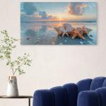 Sunset Beach Tempered Glass Wall Art, Sea Shells Starfish Nautical Decor.