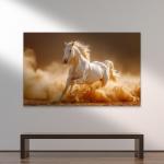 White Horse Tempered Glass Wall Art: Elegant Animal Decor, Large Size