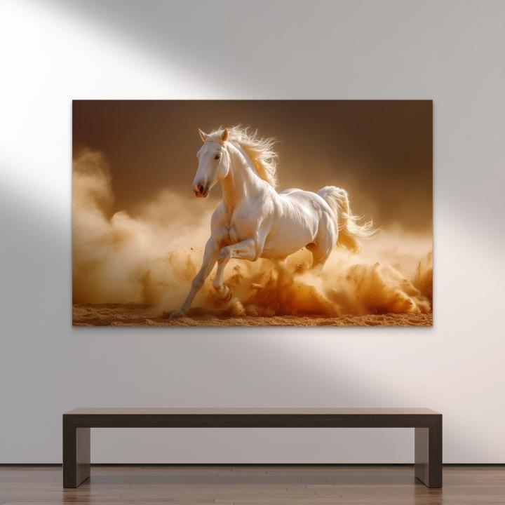 White Horse Tempered Glass Wall Art: Elegant Animal Decor, Large Size