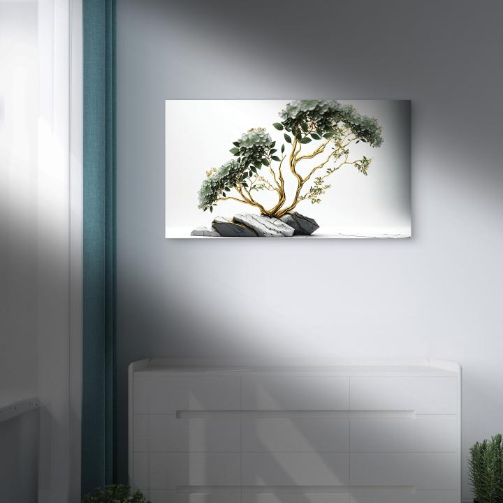 Golden Tree and Floral Tempered Glass Wall Art, Modern Home Decor