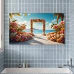 Large Floral Wedding Arch Beach View Tempered Glass Art,Romantic Wedding Decor,Destination Vibe