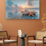 Sunset Beach Tempered Glass Wall Art, Sea Shells Starfish Nautical Decor.
