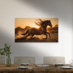 Extra Large Tempered Glass Art: Golden Runner - Galloping Horse at Sunset with Glitter Dust