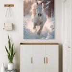 Running Horse in Snow Large Tempered Glass Wall Art,Symbol of Strength and Freedom