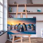 Emperor Penguin Family Tempered Glass Wall Art, Antarctica Sunset.