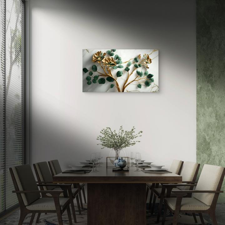Golden Branches Tempered Glass Wall Art: Elegant Floral Design
