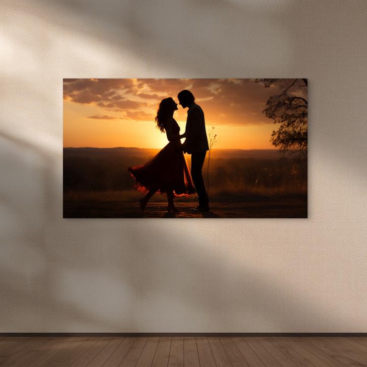 Sunset Couple Silhouette Tempered Glass Wall Art, Romantic Embrace Print, Anniversary Gift, Wedding Gift for Couple