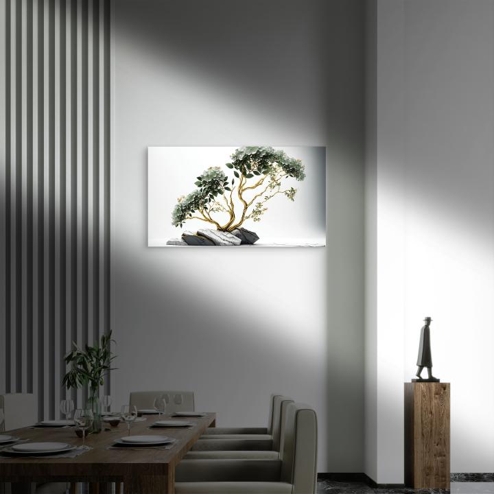 Golden Tree and Floral Tempered Glass Wall Art, Modern Home Decor