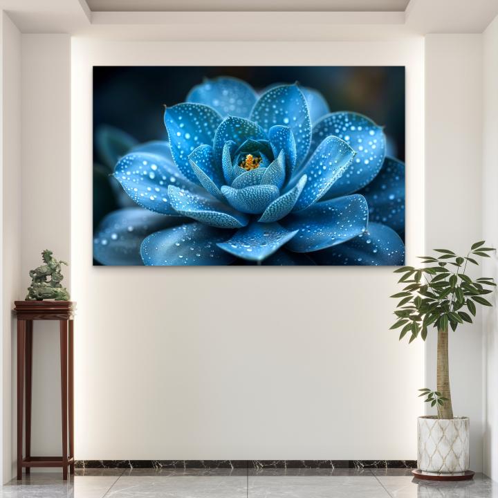 Blue Echeveria Succulent Glass Art | Modern Botanical Decor,Large UV Print