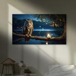 Owl Wall Art on Glass, Night Landscape Decorative Nature and Animal Theme Home Decor