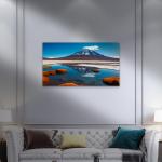 Tempered Glass Wall Art: Snowy Volcano & Crystal Lake Reflection - Large Landscape Print