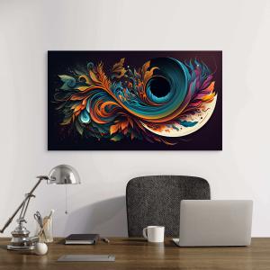 Luxury Teal Orange Swirl Effect Tempered Glass Panel - Statement Piece for Living Room/Office