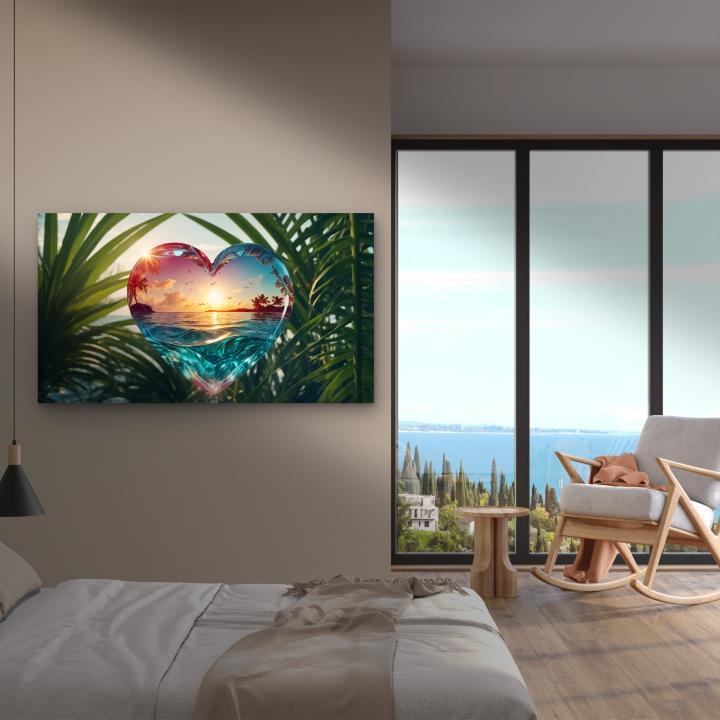 Tropical Sunset Heart-Shaped Tempered Glass Wall Art – Love Meets Nature