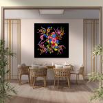 Oversized Baroque Style Rich Flowers Glass Tableau,Tempered Glass Art,Floral Design