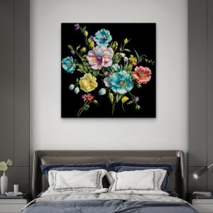 Colorful Floral Bouquet Tempered Glass Wall Art – Modern Home & Office Decoration, Flower Art Print