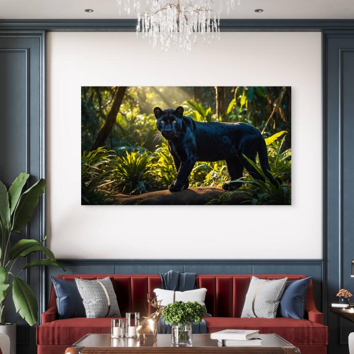 Powerful Panther Silhouette Tempered Print | Nature Forest Wall Decor, Oversize Tropical Decor
