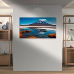 Tempered Glass Wall Art: Snowy Volcano & Crystal Lake Reflection - Large Landscape Print
